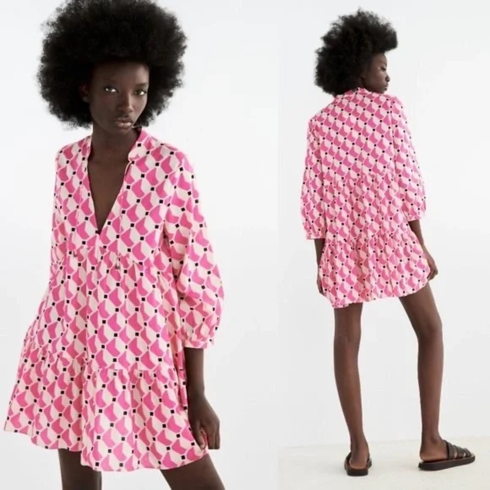 Zara The Mini Cadie Dress - Cotton Tiered Geometric Print, Made in Morocco